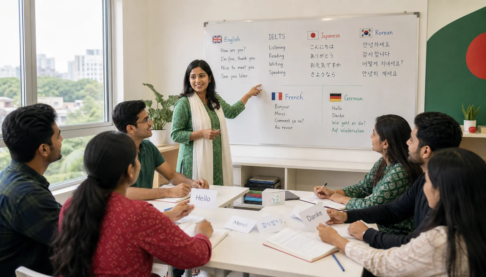 Students learning languages at BhashaAngon in Dhaka